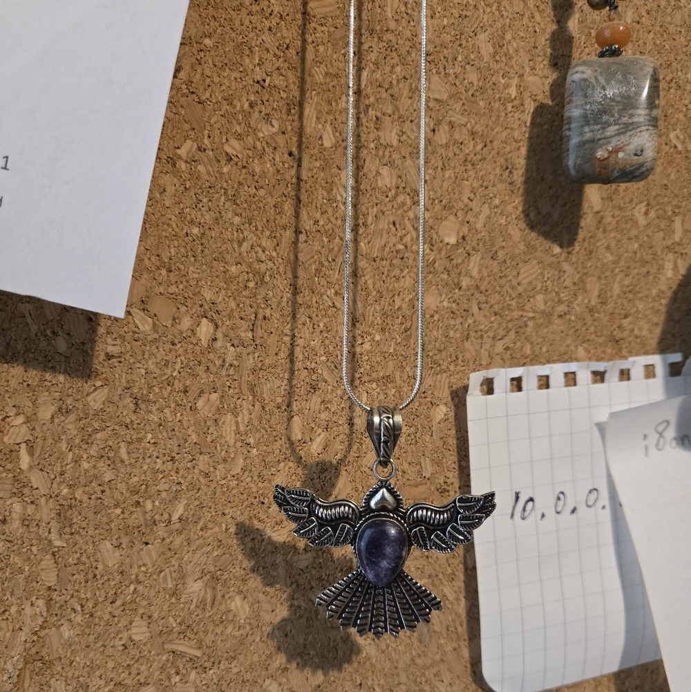 Lepidolite Silver Eagle Pendant - Picture 2 of 3